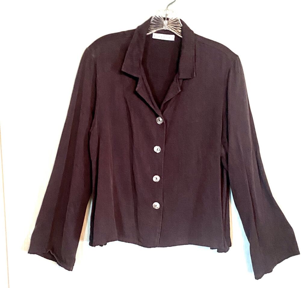 BRYN WALKER Oversized Button Up Shirt / Jacket Lagenlook Shell Buttons Purple S